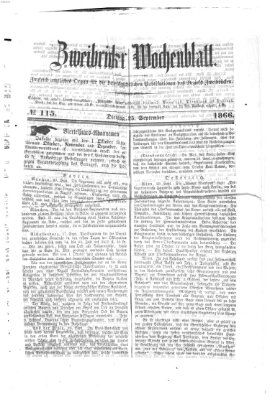 Zweibrücker Wochenblatt Dienstag 25. September 1866