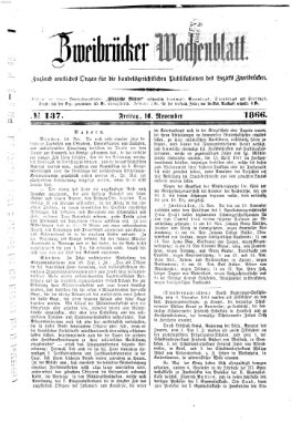 Zweibrücker Wochenblatt Freitag 16. November 1866