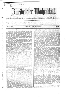 Zweibrücker Wochenblatt Dienstag 20. November 1866