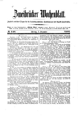 Zweibrücker Wochenblatt Freitag 7. Dezember 1866