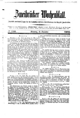 Zweibrücker Wochenblatt Dienstag 11. Dezember 1866