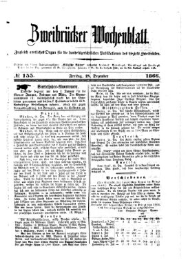 Zweibrücker Wochenblatt Freitag 28. Dezember 1866