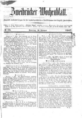 Zweibrücker Wochenblatt Sonntag 10. Februar 1867