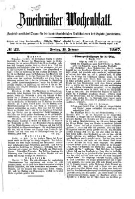 Zweibrücker Wochenblatt Freitag 22. Februar 1867