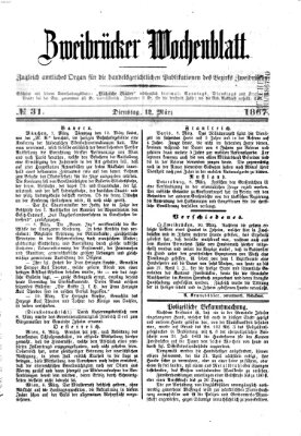 Zweibrücker Wochenblatt Dienstag 12. März 1867