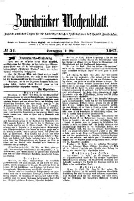 Zweibrücker Wochenblatt Donnerstag 2. Mai 1867