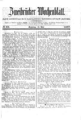 Zweibrücker Wochenblatt Samstag 18. Mai 1867