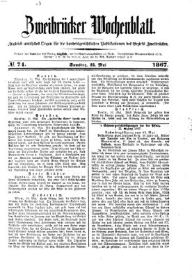 Zweibrücker Wochenblatt Samstag 25. Mai 1867