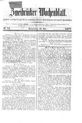 Zweibrücker Wochenblatt Donnerstag 30. Mai 1867