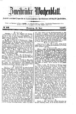 Zweibrücker Wochenblatt Donnerstag 13. Juni 1867