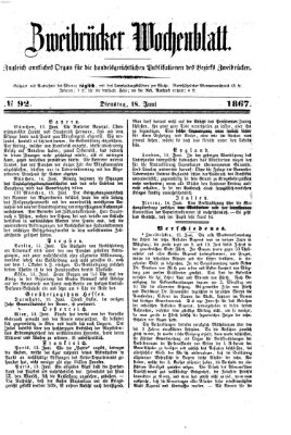 Zweibrücker Wochenblatt Dienstag 18. Juni 1867