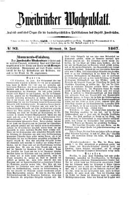 Zweibrücker Wochenblatt Mittwoch 19. Juni 1867