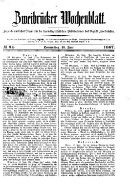 Zweibrücker Wochenblatt Donnerstag 20. Juni 1867