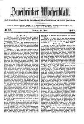 Zweibrücker Wochenblatt Freitag 21. Juni 1867