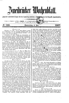 Zweibrücker Wochenblatt Donnerstag 4. Juli 1867