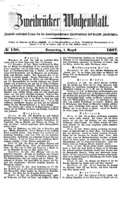 Zweibrücker Wochenblatt Donnerstag 1. August 1867