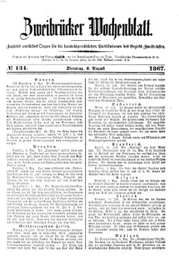 Zweibrücker Wochenblatt Dienstag 6. August 1867