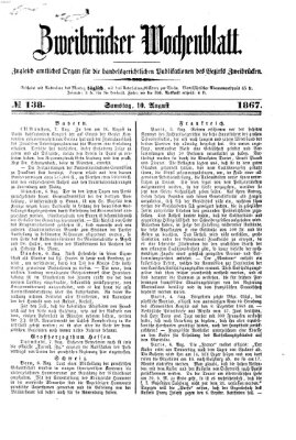 Zweibrücker Wochenblatt Samstag 10. August 1867