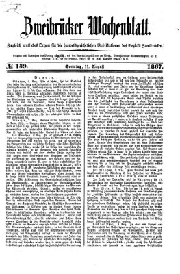 Zweibrücker Wochenblatt Sonntag 11. August 1867