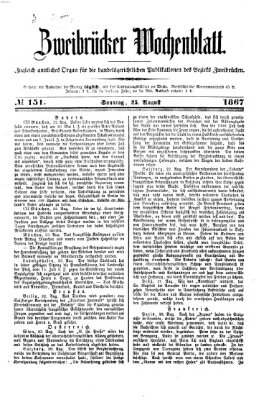 Zweibrücker Wochenblatt Sonntag 25. August 1867