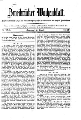 Zweibrücker Wochenblatt Samstag 31. August 1867