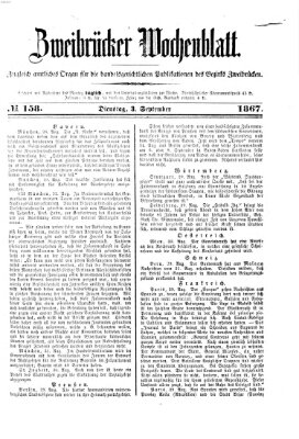 Zweibrücker Wochenblatt Dienstag 3. September 1867