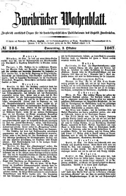 Zweibrücker Wochenblatt Donnerstag 3. Oktober 1867