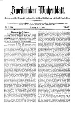 Zweibrücker Wochenblatt Freitag 4. Oktober 1867