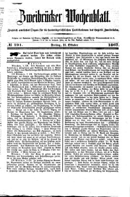 Zweibrücker Wochenblatt Freitag 11. Oktober 1867