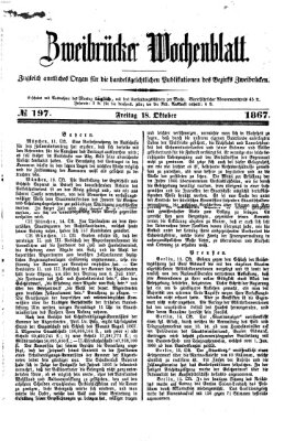 Zweibrücker Wochenblatt Freitag 18. Oktober 1867