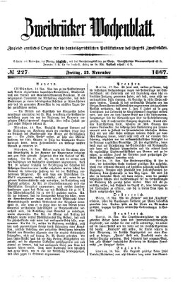 Zweibrücker Wochenblatt Freitag 22. November 1867