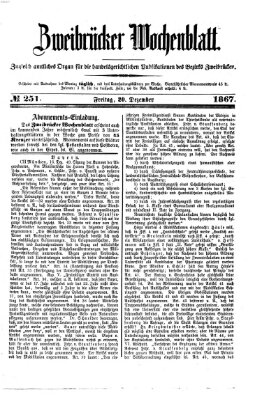 Zweibrücker Wochenblatt Freitag 20. Dezember 1867