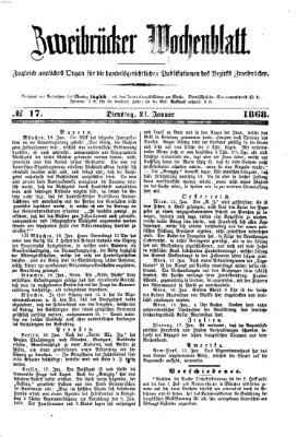 Zweibrücker Wochenblatt Dienstag 21. Januar 1868