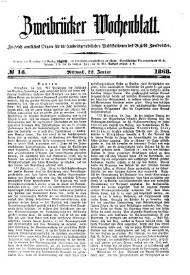 Zweibrücker Wochenblatt Mittwoch 22. Januar 1868