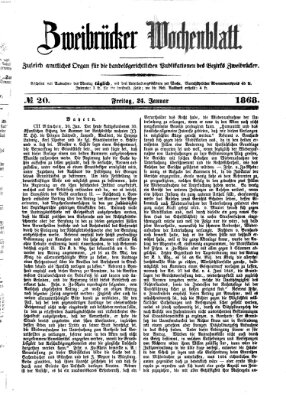 Zweibrücker Wochenblatt Freitag 24. Januar 1868