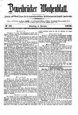 Zweibrücker Wochenblatt Dienstag 4. Februar 1868