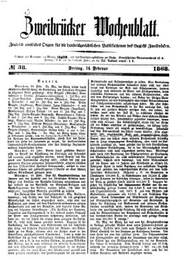 Zweibrücker Wochenblatt Freitag 14. Februar 1868