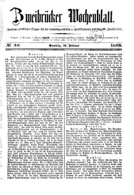 Zweibrücker Wochenblatt Sonntag 16. Februar 1868