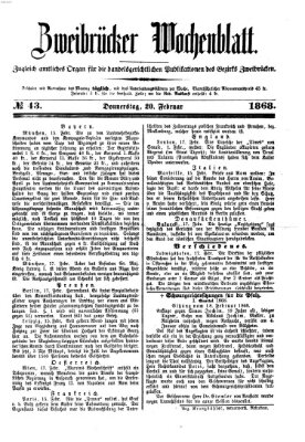 Zweibrücker Wochenblatt Donnerstag 20. Februar 1868