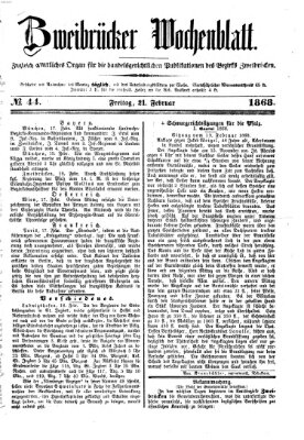 Zweibrücker Wochenblatt Freitag 21. Februar 1868