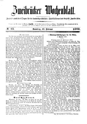 Zweibrücker Wochenblatt Samstag 22. Februar 1868