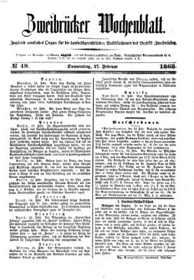 Zweibrücker Wochenblatt Donnerstag 27. Februar 1868