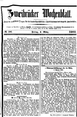 Zweibrücker Wochenblatt Freitag 6. März 1868