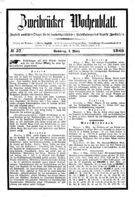 Zweibrücker Wochenblatt Samstag 7. März 1868