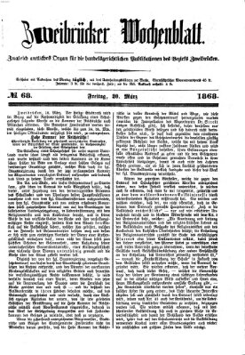 Zweibrücker Wochenblatt Freitag 20. März 1868