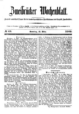 Zweibrücker Wochenblatt Samstag 21. März 1868