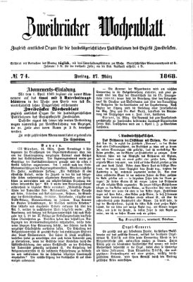 Zweibrücker Wochenblatt Freitag 27. März 1868