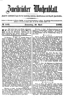 Zweibrücker Wochenblatt Donnerstag 30. April 1868