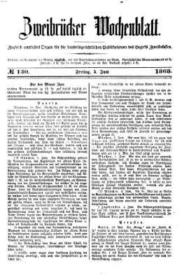 Zweibrücker Wochenblatt Freitag 5. Juni 1868