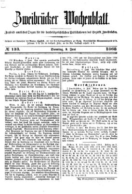 Zweibrücker Wochenblatt Dienstag 9. Juni 1868